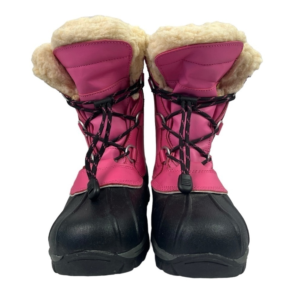 Bearpaw Youth Girls Waterproof Snow Boots Pink Black Sherpa Lined Size 5